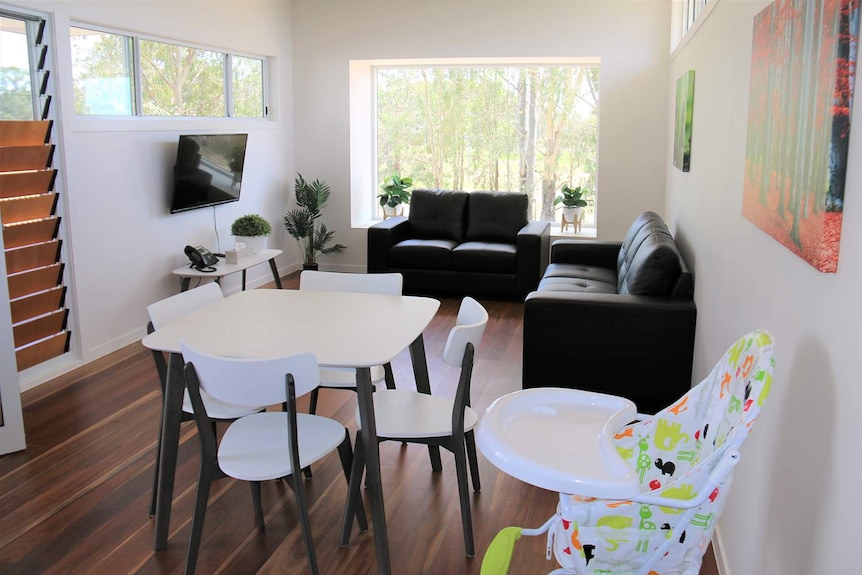 Living area inside one of the family units at Logan House at Chambers Flat, south of Brisbane.