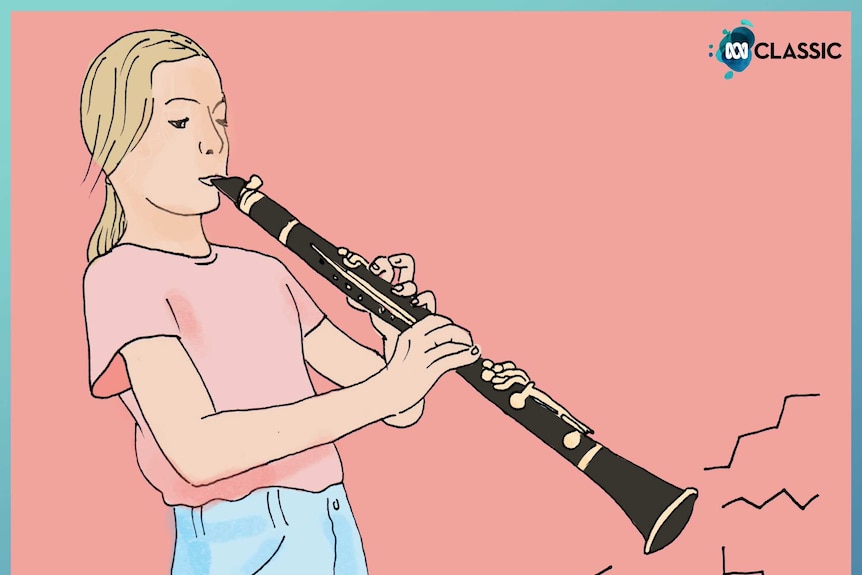 An illustration of a girl with a squeaky clarinet.