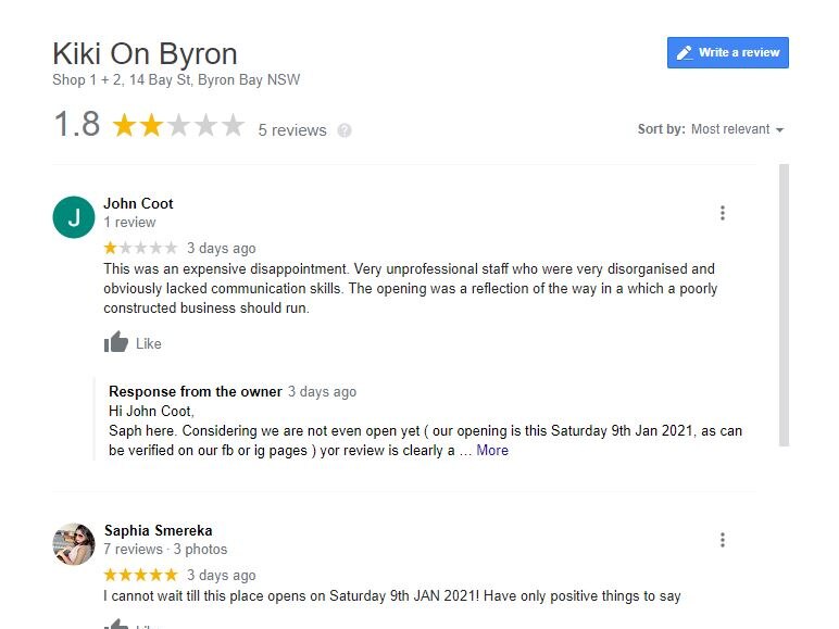 Screenshot of negative reviews on Google.