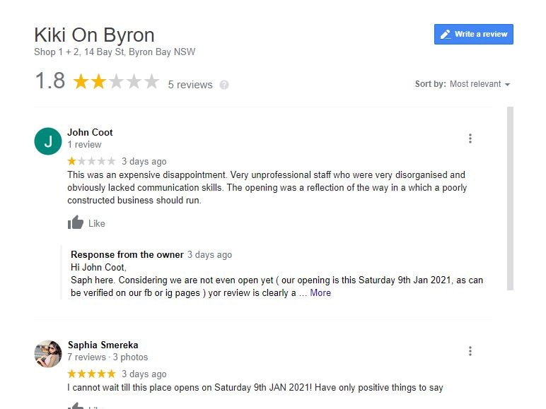 Screenshot of negative reviews on Google.