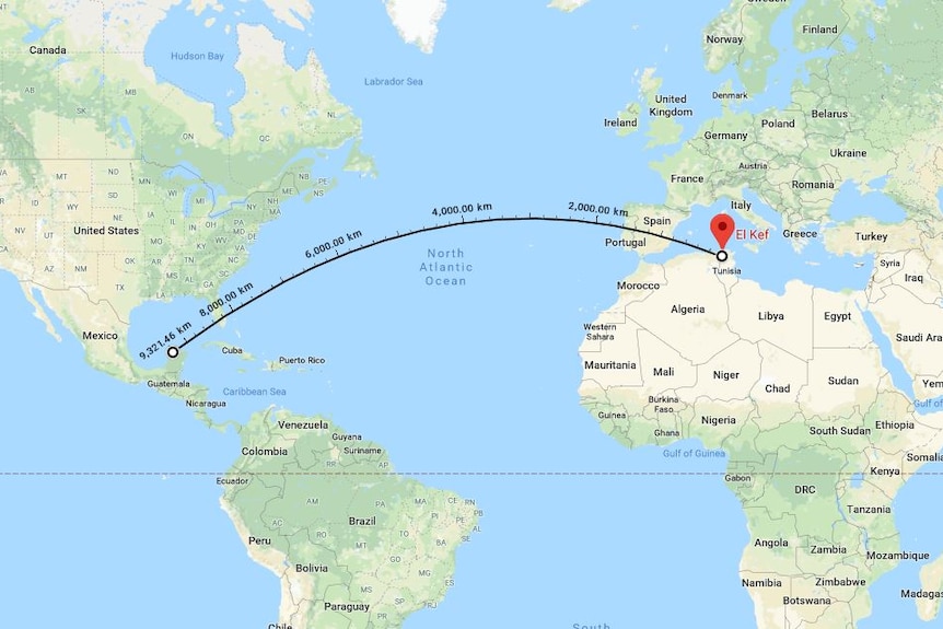 El Kef to Chicxulub map.