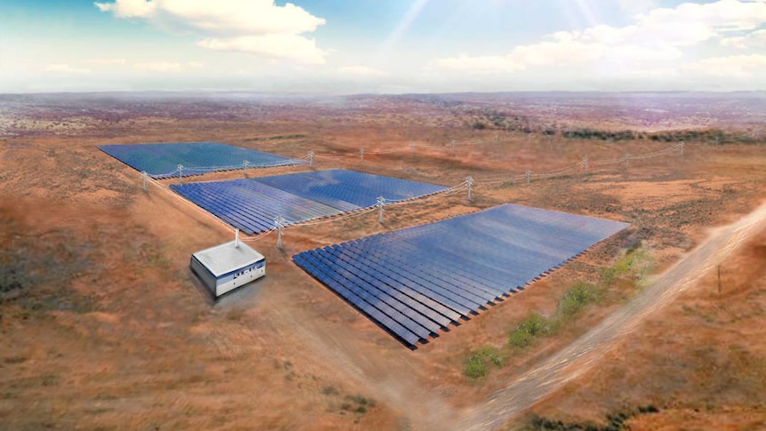 An artist's impression of Lyon Group's planned solar and battery project at Nowingi, Victoria.