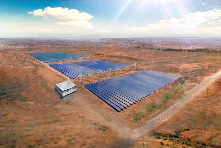 An artist's impression of Lyon Group's planned solar and battery project at Nowingi, Victoria.