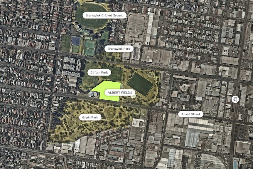 Aerial view of the Mirvac Milieu development proposal called Albert Fields.