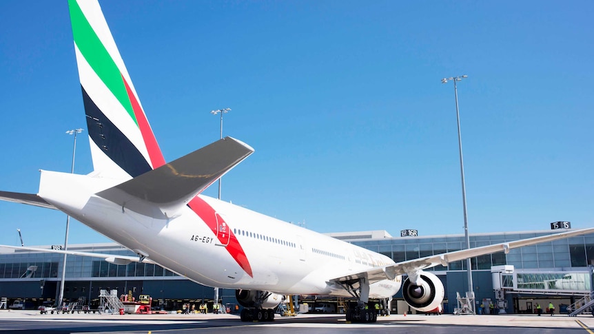 Emirates flight at Adelaide Airport