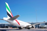 Emirates flight at Adelaide Airport