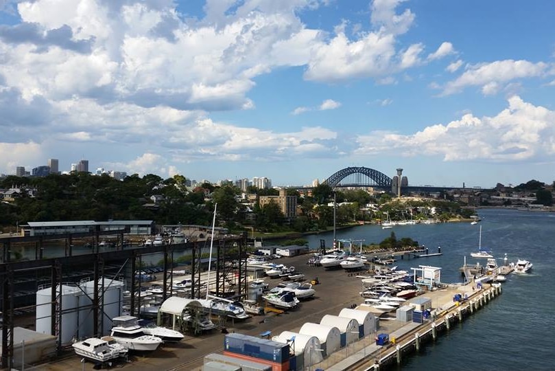 View from a cruise ship docked in White Bay at Balmain in Sydney Harbour