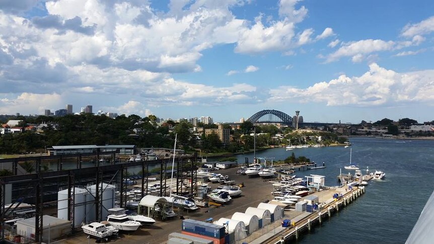 View from a cruise ship docked in White Bay at Balmain in Sydney Harbour