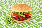 A hamburger made with a plant-based patty