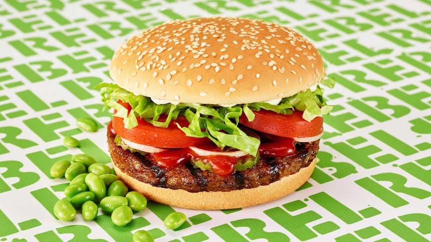 A hamburger made with a plant-based patty