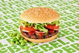 A hamburger made with a plant-based patty