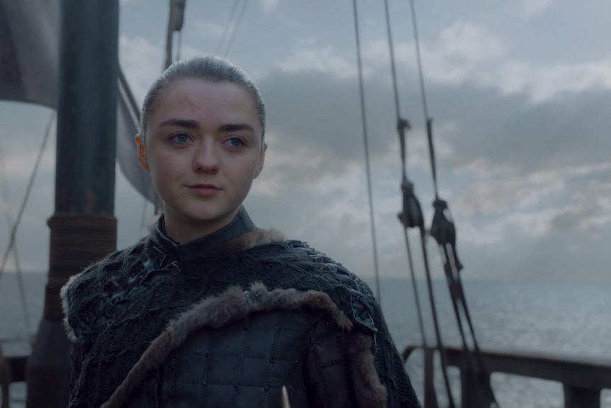 Arya sails away on a boat.