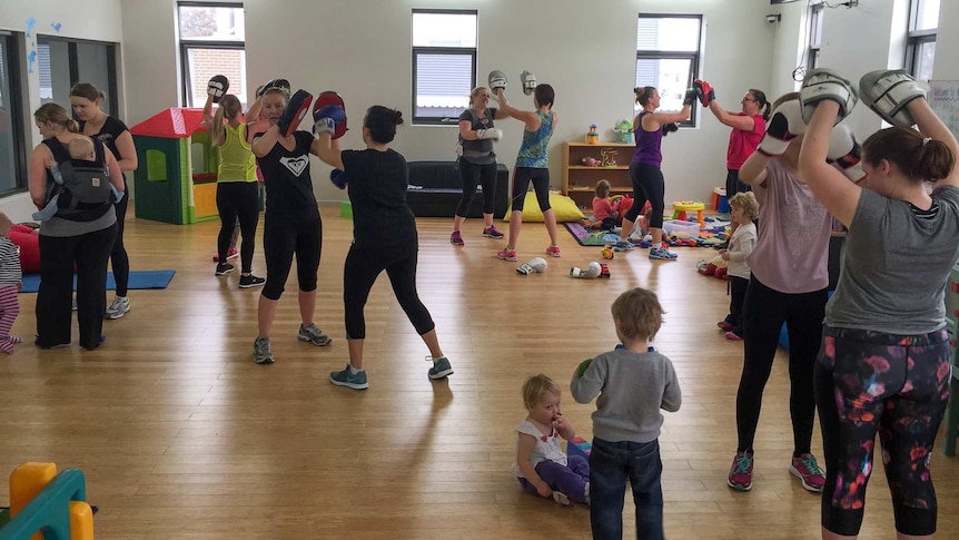 CMEG mothers at a boxing bootcamp.