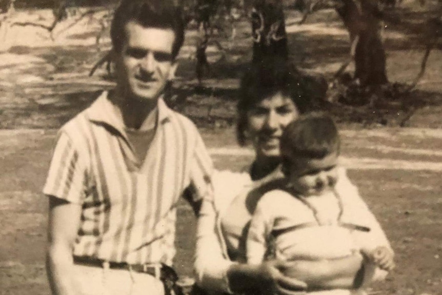 A black and white photo and Victor Gerada, his wife and two of their children.