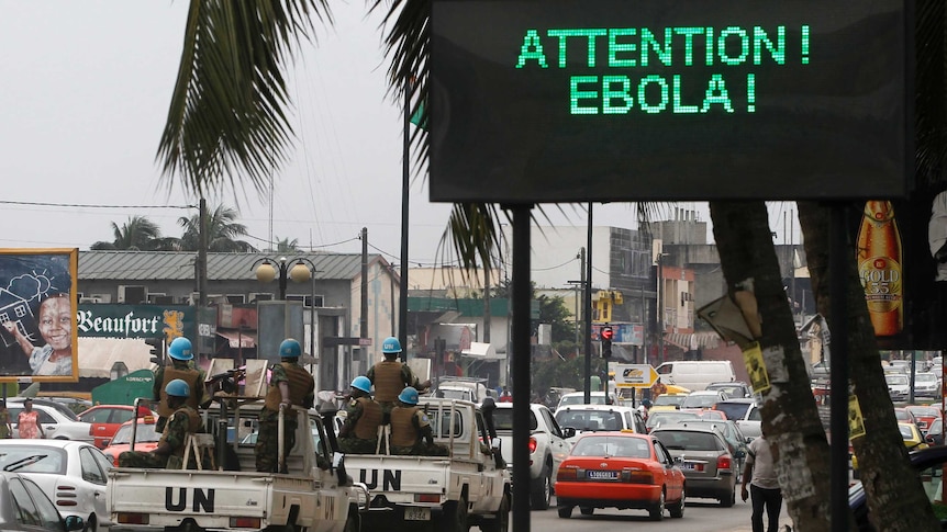 Abidjan sign displays a message on Ebola