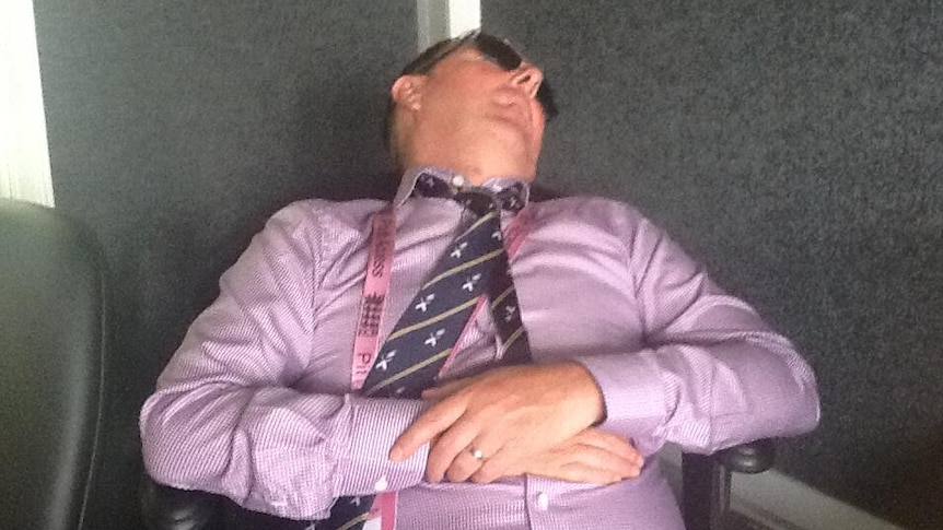 Phil Tufnell has a nap during lunch at Trent Bridge