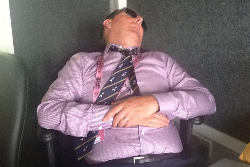 Phil Tufnell has a nap during lunch at Trent Bridge