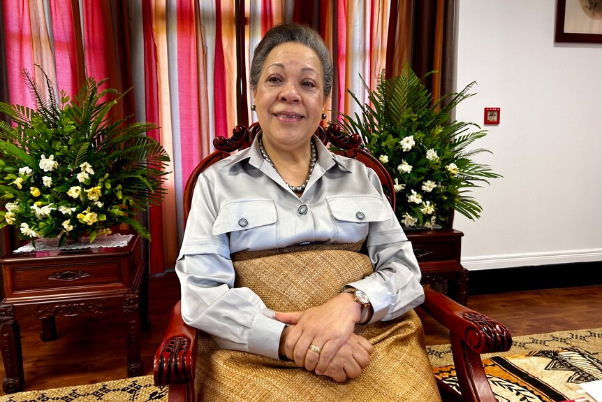 The queen of Tonga in a traditional dress. 