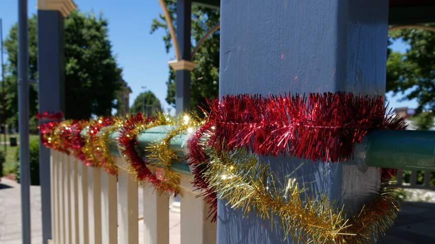 Colac Otway Shire Mayor Jason Schram put up tinsel after a bureaucratic bungle left the town lacking Christmas decorations.