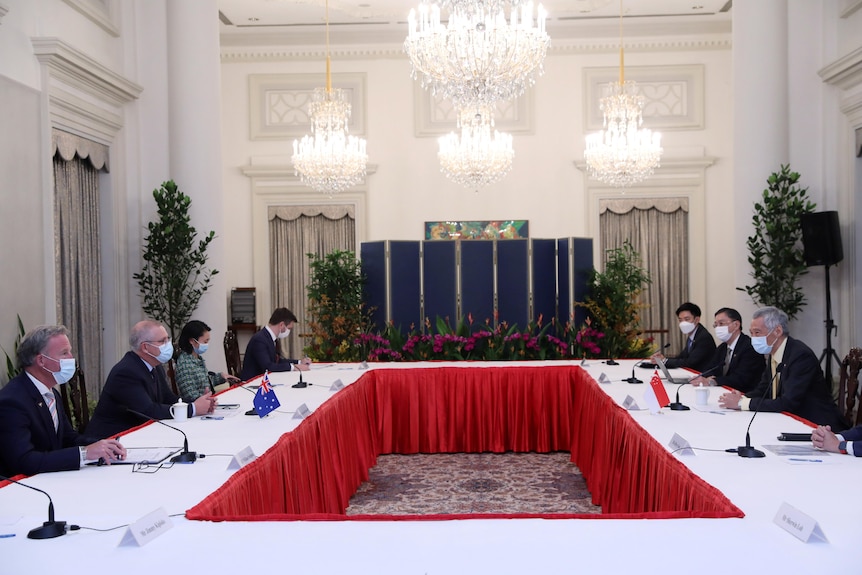 Prime Minister Scott Morrison sits down with Singapore's Prime Minister Lee Hsien Loong