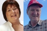 A composite image of a smiling Glenys Forbes in a white jacket and a smiling Kevin Forbes wearing a red hat.