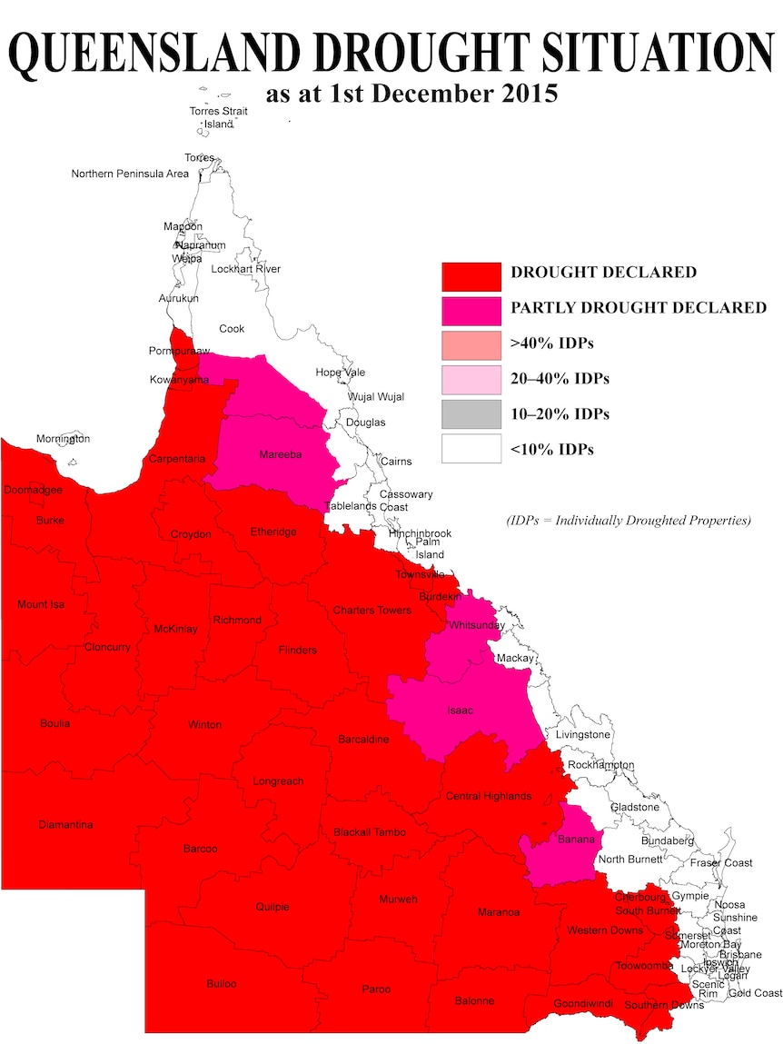 Most of Queensland was drought declared in December 2015.