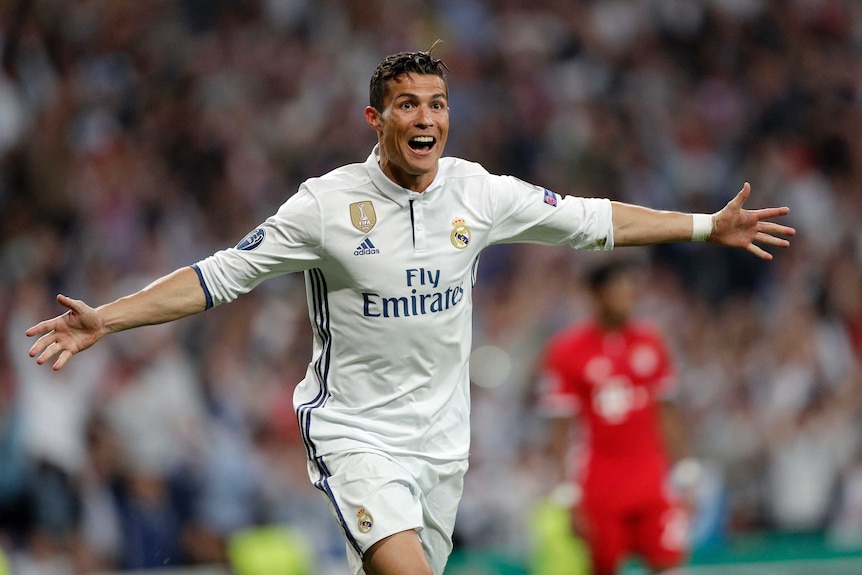 Cristiano Ronaldo celebrates goal against Bayern Munich