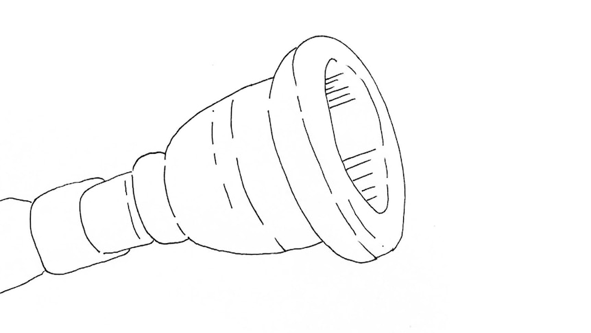 A line drawing of a trumpet mouthpiece.