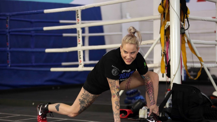 MMA and now bare knuckle boxing fighter Bec Rawlings enjoys her training session at a gym in Brisbane.