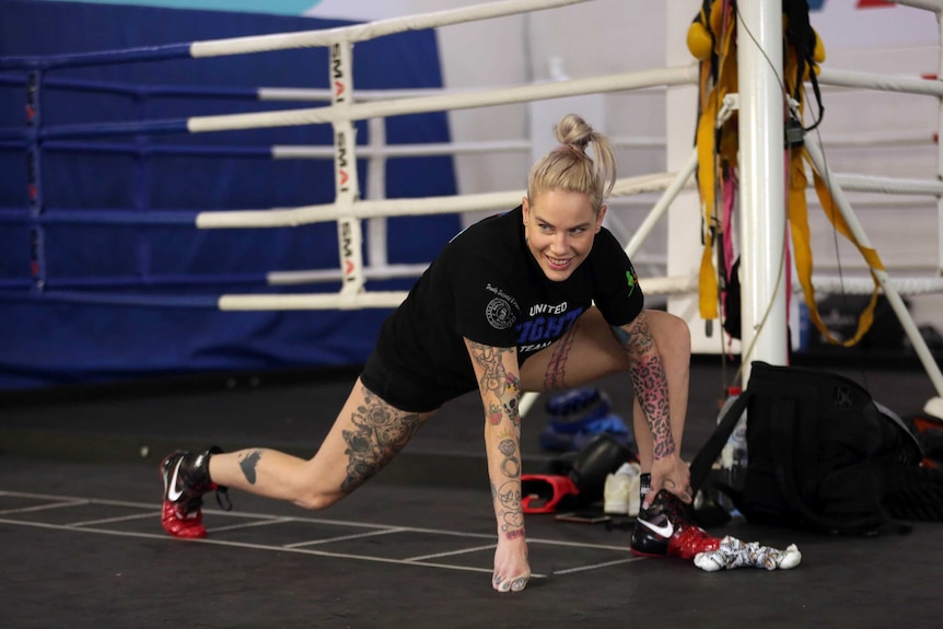 MMA and now bare knuckle boxing fighter Bec Rawlings enjoys her training session at a gym in Brisbane.