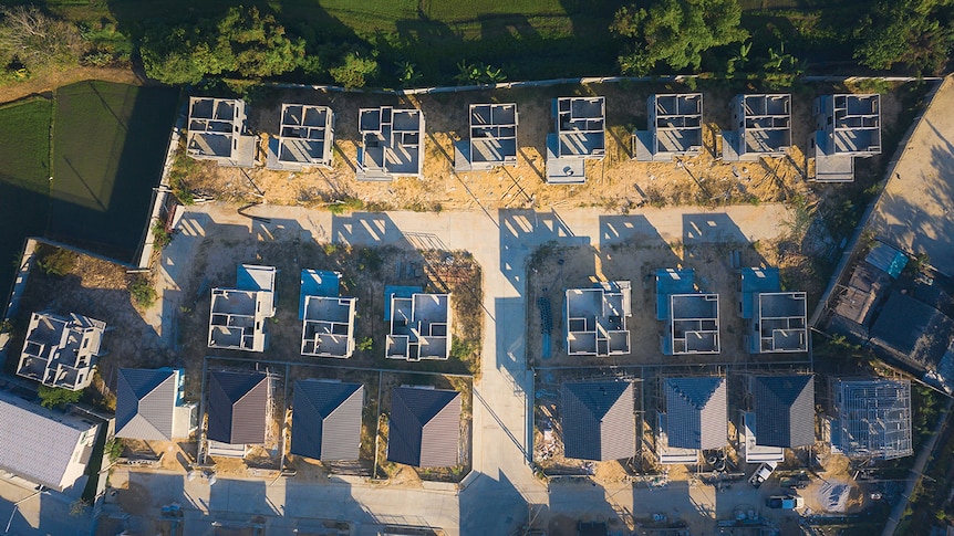 A birdseye view of suburbs.