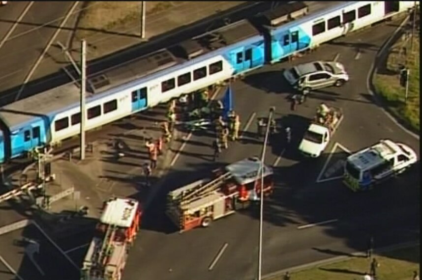 Aerial view of accident scene involving train