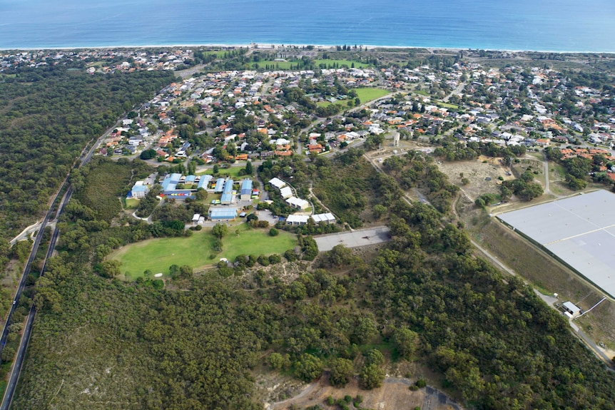 An aerial shot of the old City Beach high school site, showing how close it is to the ocean.
