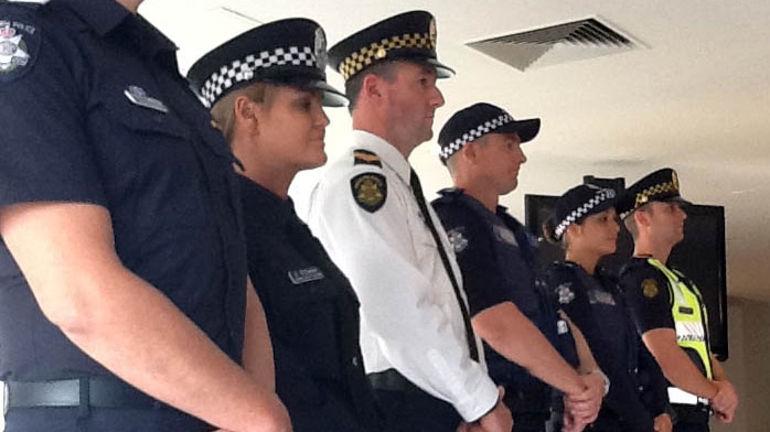 Victoria Police officers lined up in new uniforms