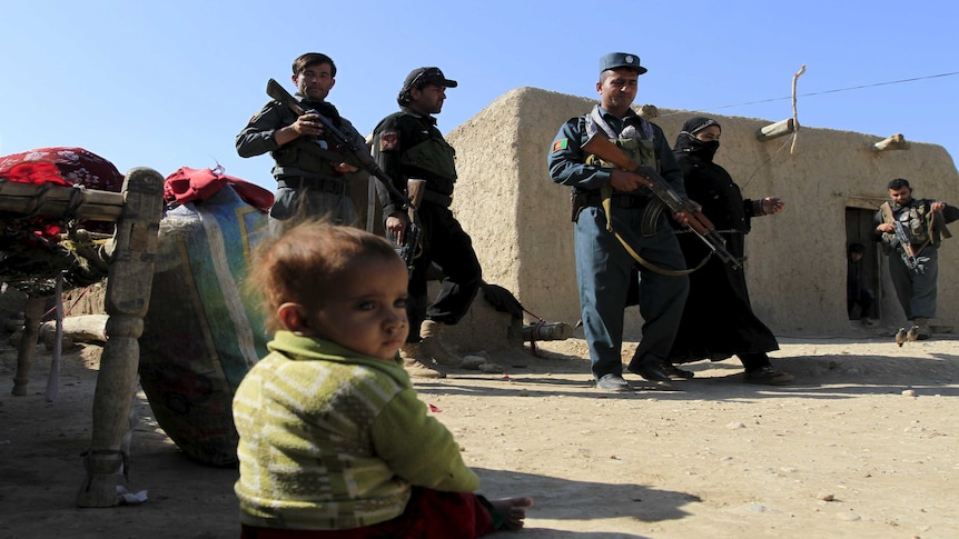 Afghan policemen during an operation