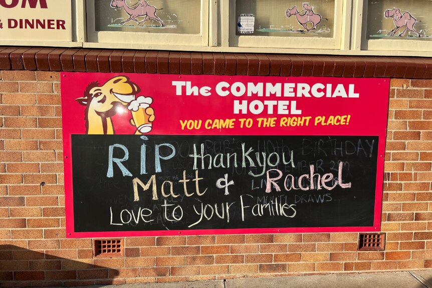 sign that says RIP thankyou Matt and Rachel. Love to your families