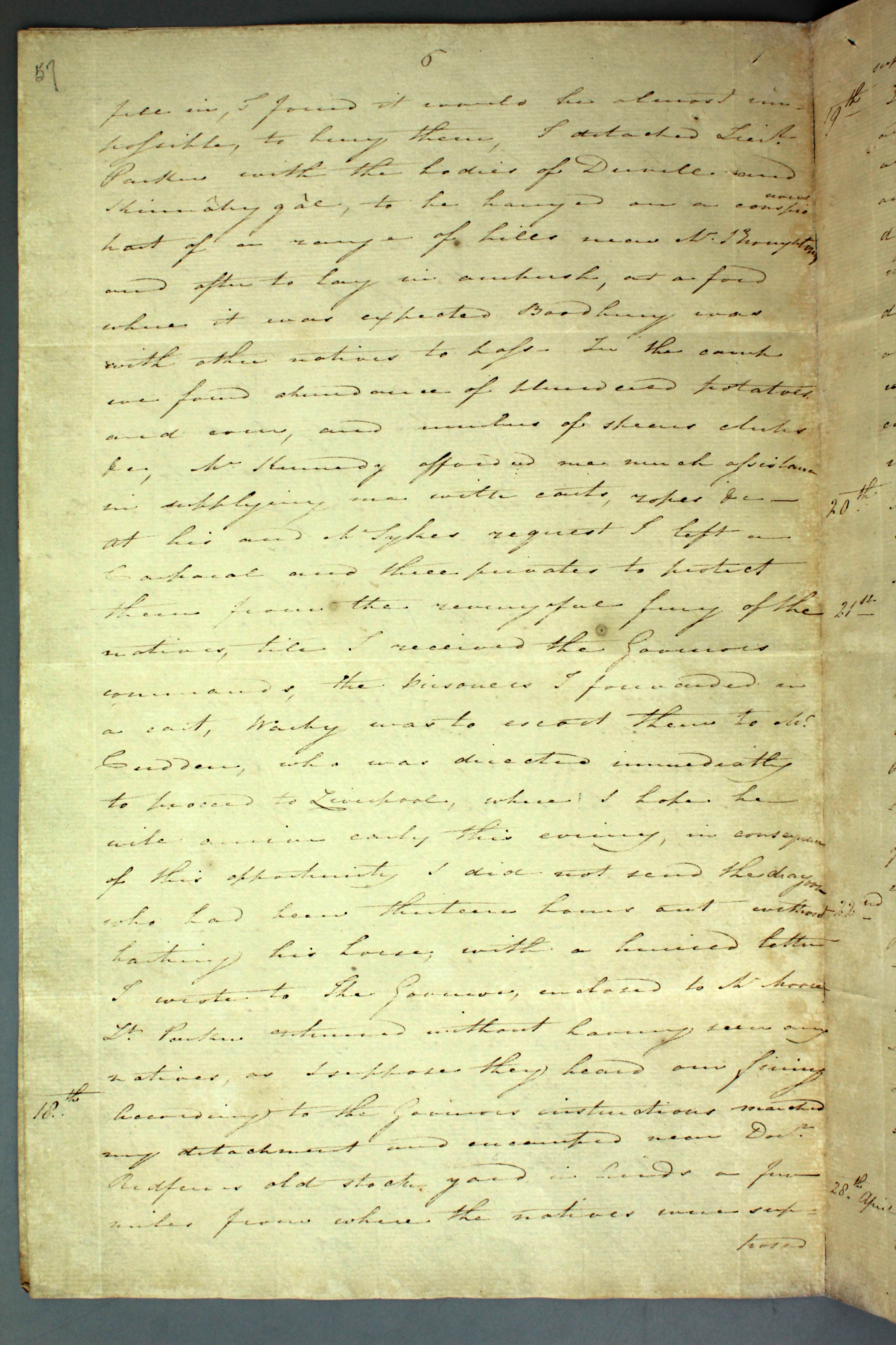 Page three of an account of the 1816 massaacre at Appin from Captain James Wallis.