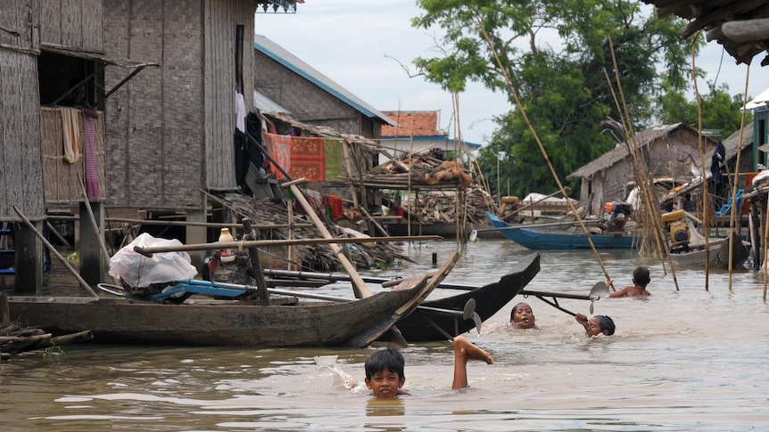 Cambodian children are among those killed in floods.