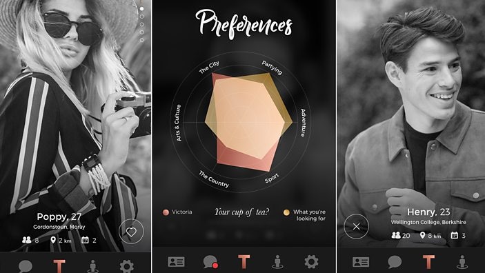 A screenshot from the Toffee dating app