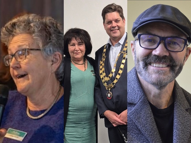 a composite image of four people