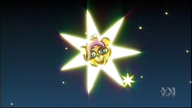 Cartoon of a star in the sky with a face in it
