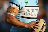 Cronulla's Paul Gallen wears an arm band at Shark Park