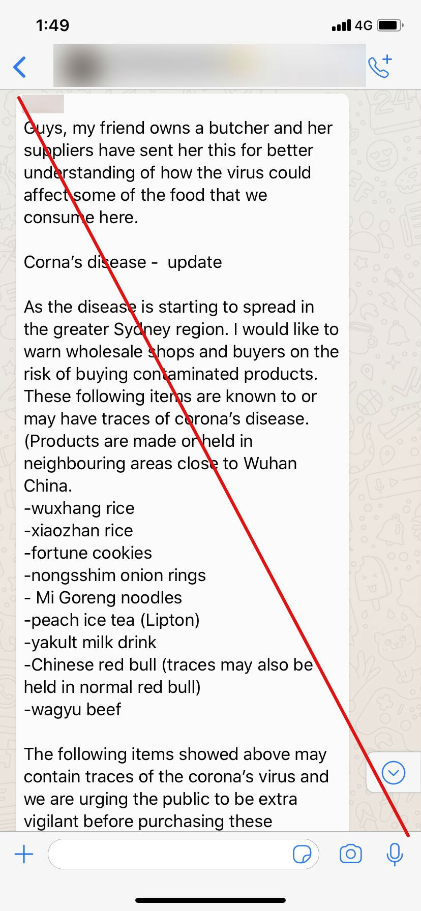 A WhatsApp screenshot showing text.