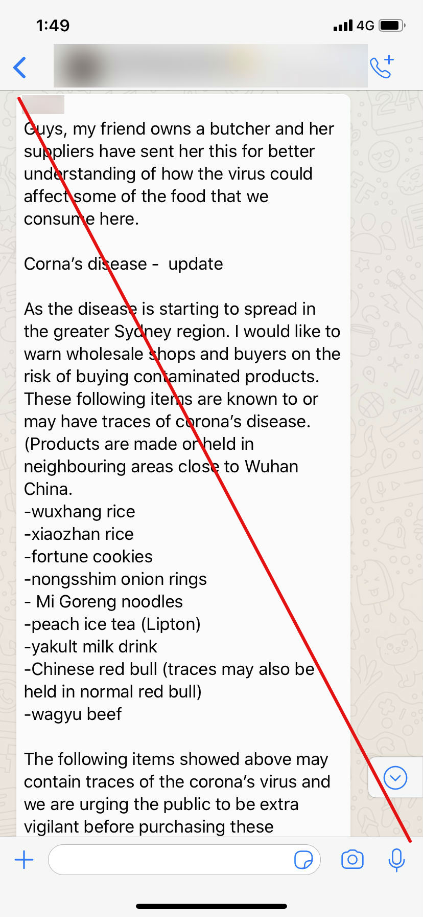 A WhatsApp screenshot showing text.