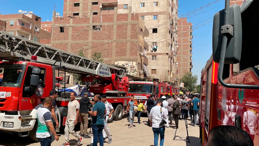 Fire fighting trucks at the Abu Sefein church 