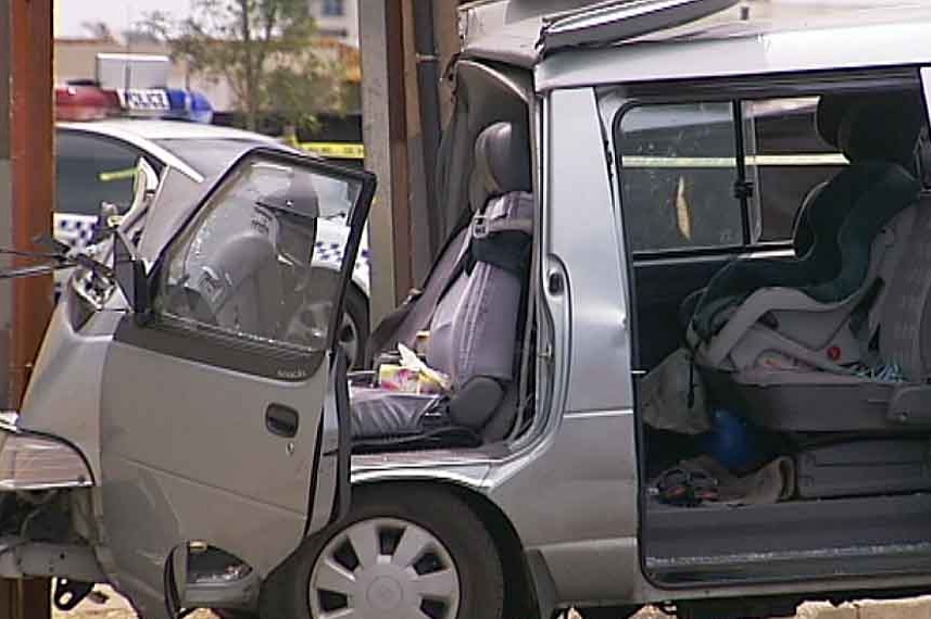The wreckage of the van after the accident.