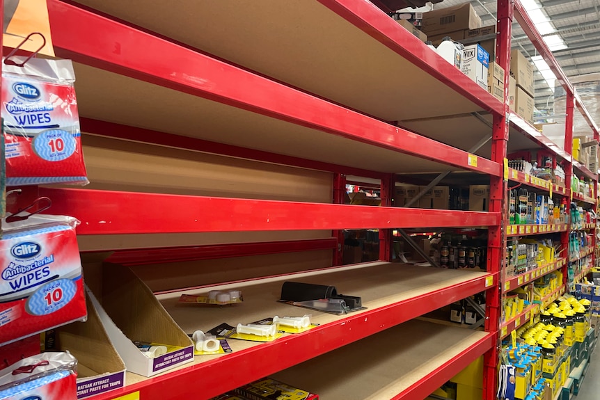 Empty red shelves