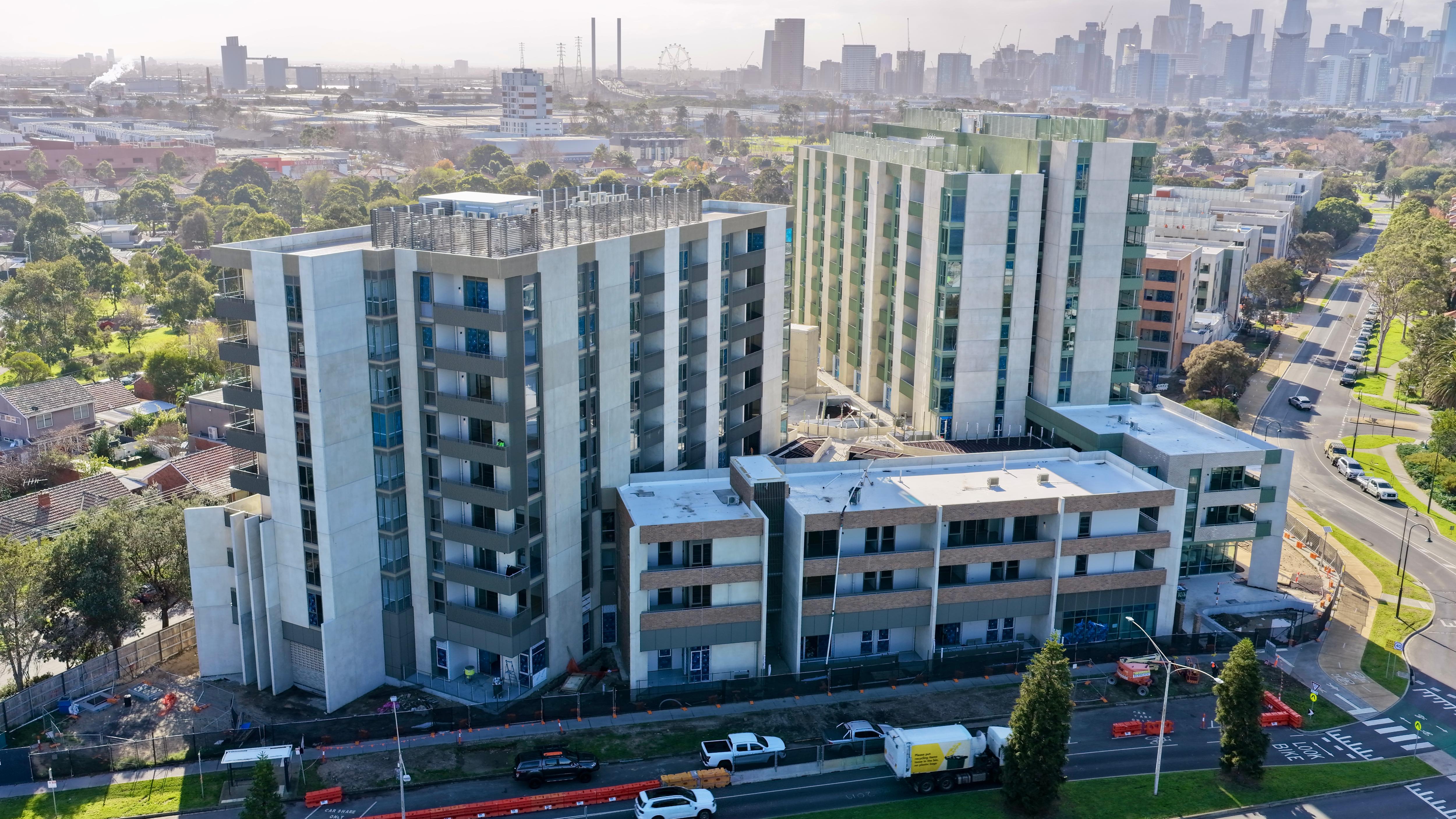 Aerial view of North Melbourne apartment block