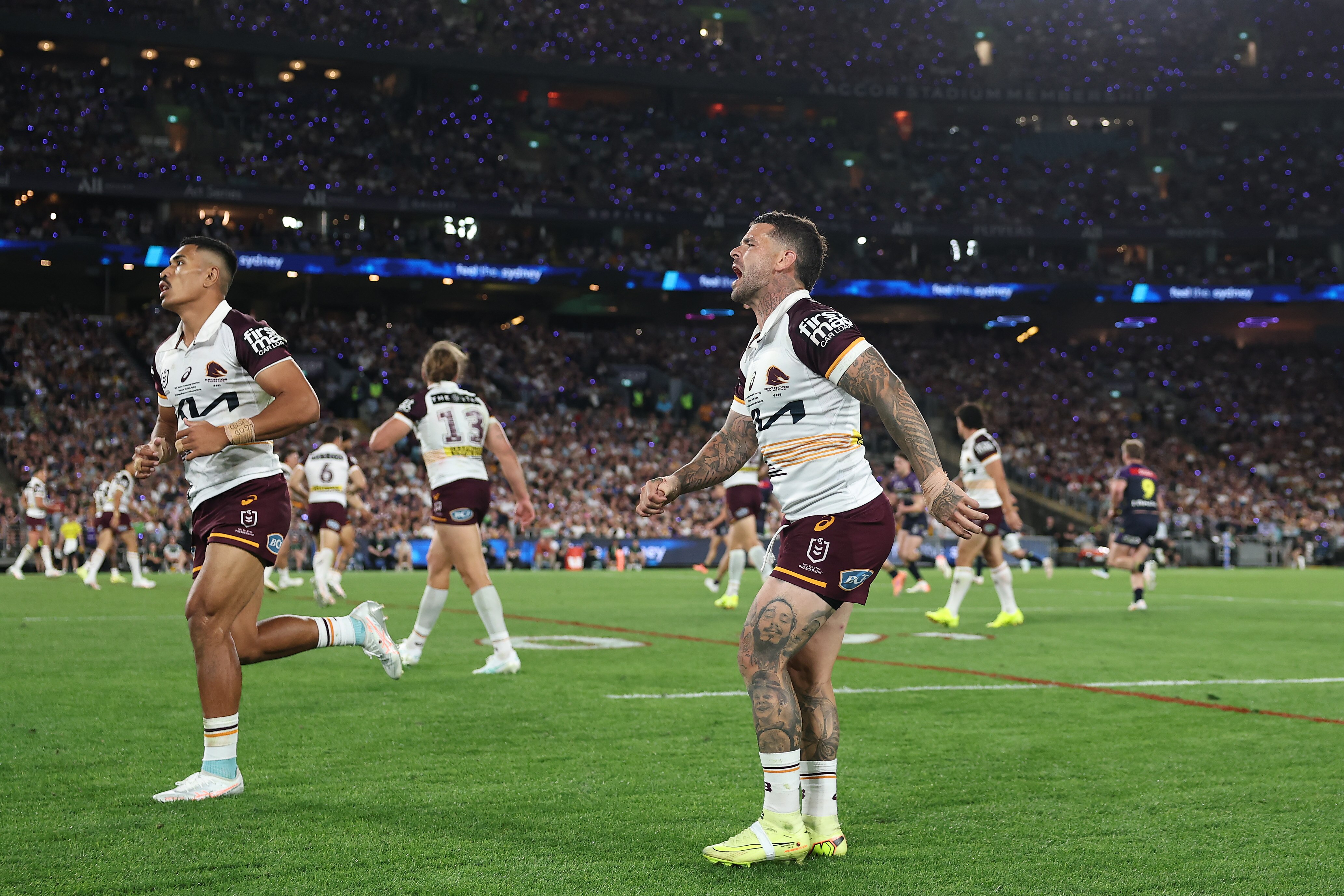 Adam Reynolds screams in pain after an injury in the NRL grand final.