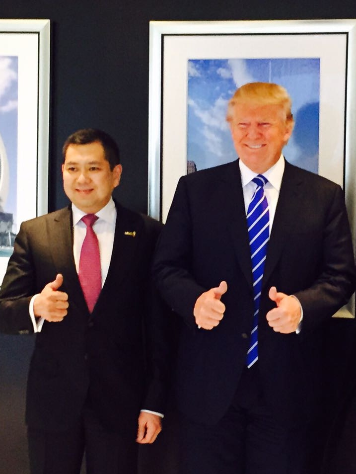 Donald Trump with Indonesian business partner Hary Tanoe and his wife Liliana Tanaja Taneo. Date unknown.